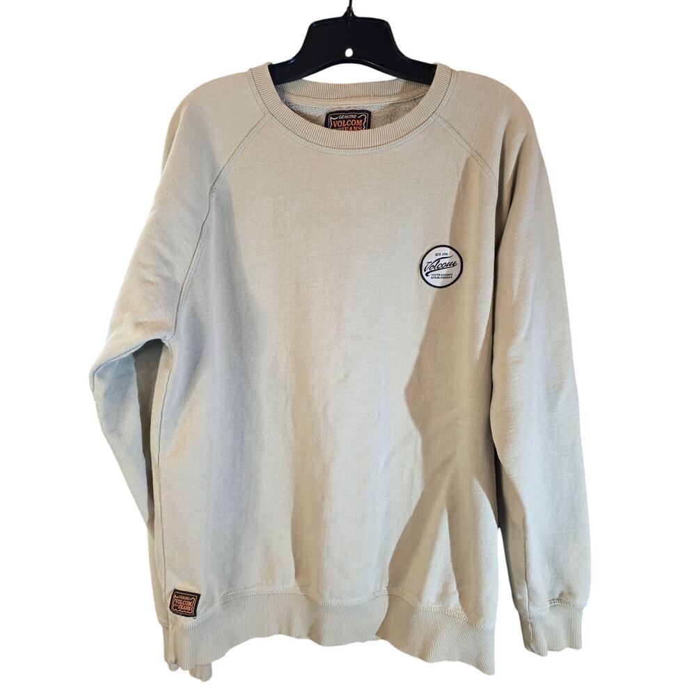 Volcom Programmer Crew Sweatshirt Men's Medium Beige Fleece Logo Crewneck Pullov
